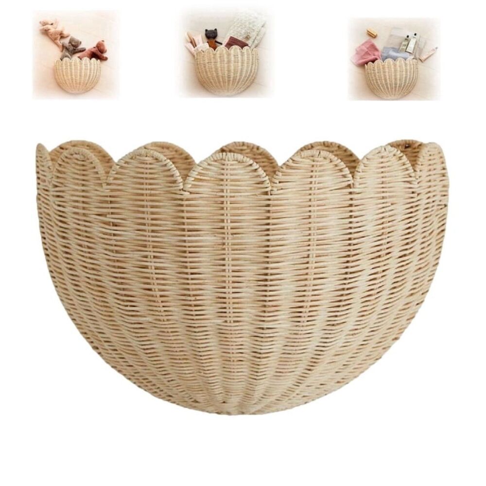 Large Scalloped Handwoven Wall Storage Basket